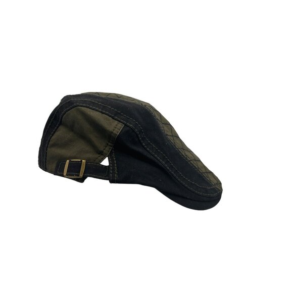 Flat Cap Mens L Retro Style Summer Black & Olive Newsboy Six Pence Patchwork - Picture 1 of 5